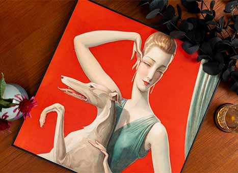 Tableaux – Elegant Woman and Afghan Hound de Wladyslaw Benda